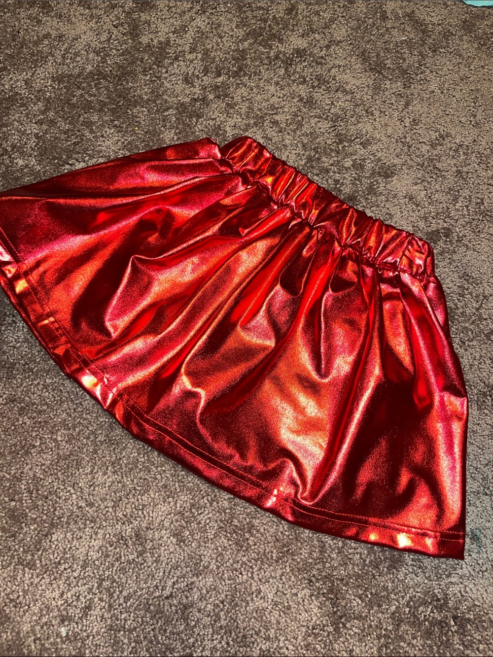Red Metallic Elastic-Waist Skirt